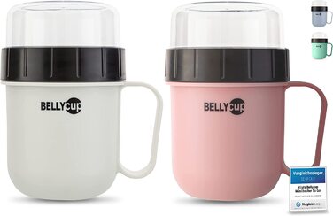 Чашка для пластівців BELLYCUP-м'ятна, сіра, рожева або - в одній або двох упаковках - ваша зручна кружка для пластівців на ходу - Каша з йогурту, салат, суп, чашка для каші без бісфенолу А (Сірий / рожевий подвійний пакет)