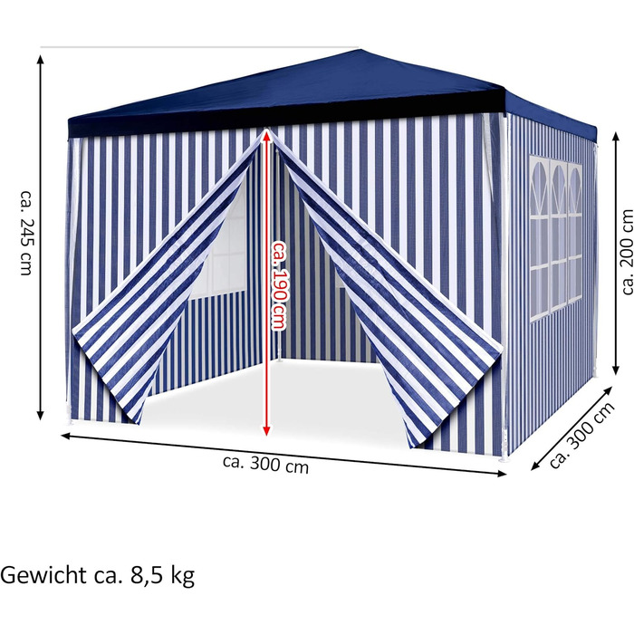 Торговий павільйон Nexos 3x3 м з білого поліетиленового брезенту 110 г/м 4 бічні панелі Marquee Garden Tent Захист від сонця Сталевий каркас Фестивальний намет Намет для заходів Намет для вечірок (синій)