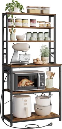 Стелаж кухонний VASAGLE з розетками, 6 полиць, гачки, сталевий каркас, 40 x 80 x 167 см, вінтажний коричневий + чорний, KKS119K06 80B cm