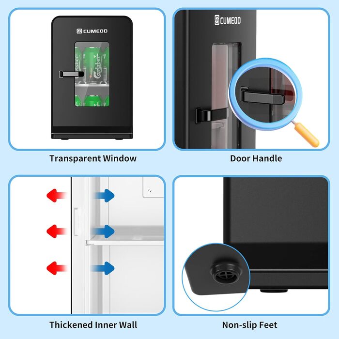 Міні-холодильник Cumeod 15 л/21 банка, 2в1 охолодження-обігрів, 12 В/220 В для автомобіля, офісу, гуртожитку, чорний