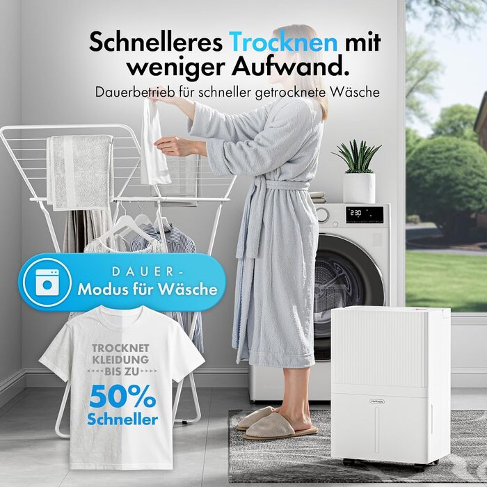 Електричний осушувач повітря VonHaus 12L/24h - для підвалу та приміщень до 125 м³, з таймером та гофрованим шлангом - захист від вологи та плісняви