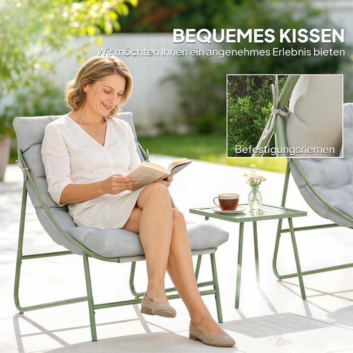 Набір меблів для балкона/саду на 3 місця: стіл, подушки, сталевий каркас, регульовані підніжки, світло-сірий