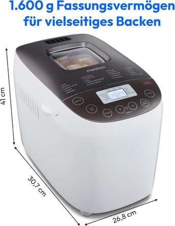 Хлібопекарня MEDION MD 12040: 20 програм, 1600г, 3 ступені пропікання, таймер