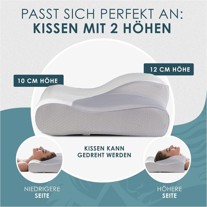Ортопедична подушка Nachtengel – ергономічна подушка для шиї з Memory Foam, проти хропіння, підтримка шиї для тих, хто спить на спині, животі та боці, біла та сіра