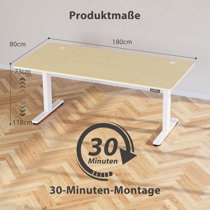 Регульований стіл за висотою з USB-C, електричний стіл з пам'яттю, стоячий стіл, комп'ютерний стіл для офісу, білий Pro, 180 x 80 см