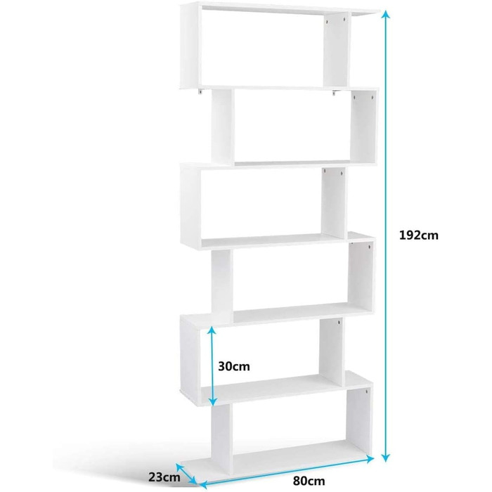Дерев'яна книжкова шафа, Стояча полиця з 6 рівнями, S-подібна офісна полиця для книг, Вітрина для вітальні, кабінету та офісу, Настінна полиця до 90 кг з можливістю завантаження, Полиця для документів (біла), 4LIFE
