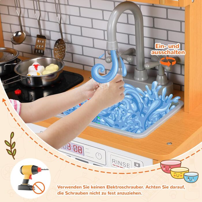 Дерев'яна дитяча кухня MAMIZO з підсвіткою та звуком, 82x80x25 см. Комплект аксесуарів, іграшка для дітей від 3 років, білий колір (біле дерево)