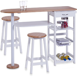 Кухонний бар Zeller 13776 з 2 стільцями, MDF, білий/декор бамбук (118x38x89 см, стільці 29x29x54 см)