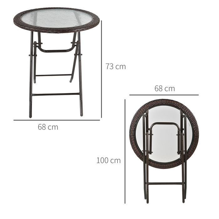 Розкладний стіл Outsunny Camping Table круглий Ø68 см з ротанговим декором і міцною сталевою рамою, ідеально підходить для саду та пікніка