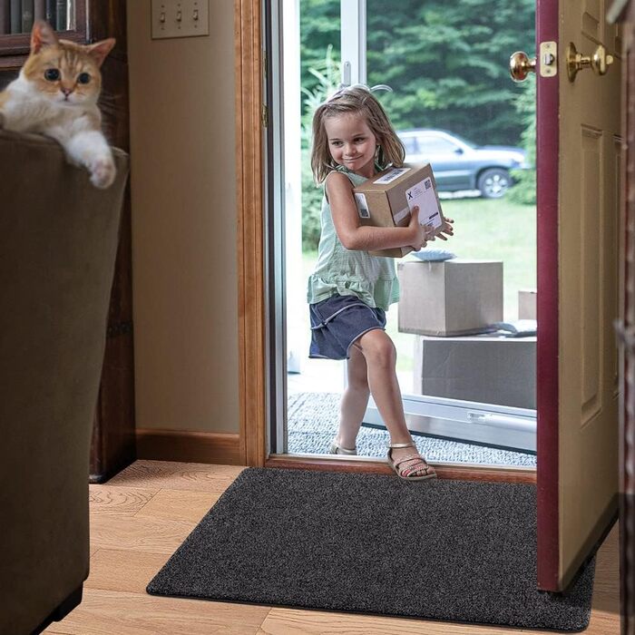 Килимок для дому DEXI 80 x 120 см, чорно-сірий, антиковзаючий, швидковисихаючий, для собак, вхідні двері, коридор