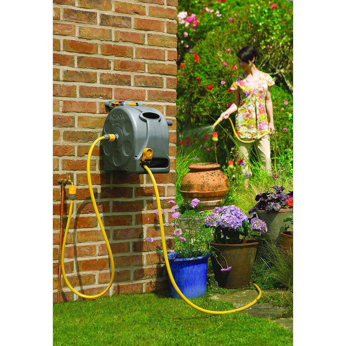 HOZELOCK Компактна коробка для шланга 25 м 2в1: портативна або для кріплення на стіні, легкий механізм намотування, з пульверизатором, з'єднувачами та кріпленням