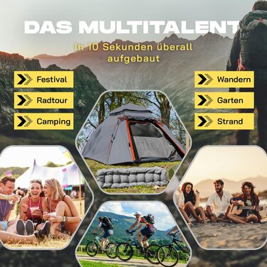 Намет Lumaland Outdoor Pop Up для 2-3 осіб, швидкорозкладний, купольний, для кемпінгу, подорожей, трекінгу та фестивалів, 215x195x120 см, з сумкою для перенесення