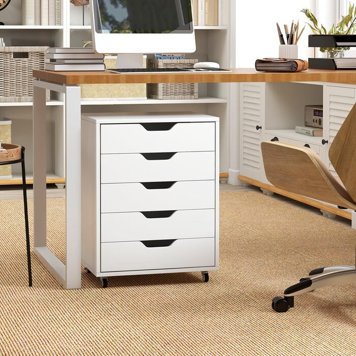 Контейнер GOPLUS з шухлядами, мобільний офісний шафка на колесах, білий, 48 x 39,5 x 65,5 см