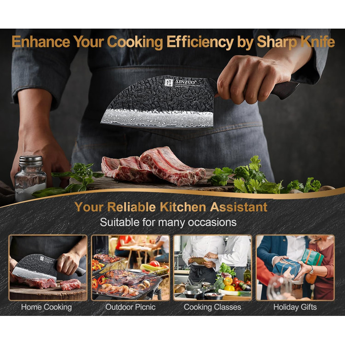 Ніж кухарський XINZUO Damaststahl 19,3 см з фінішною обробкою Hammer, професійний, з нержавіючої сталі Дамаск, з ергономічною ручкою з білого дуба, серія Mo