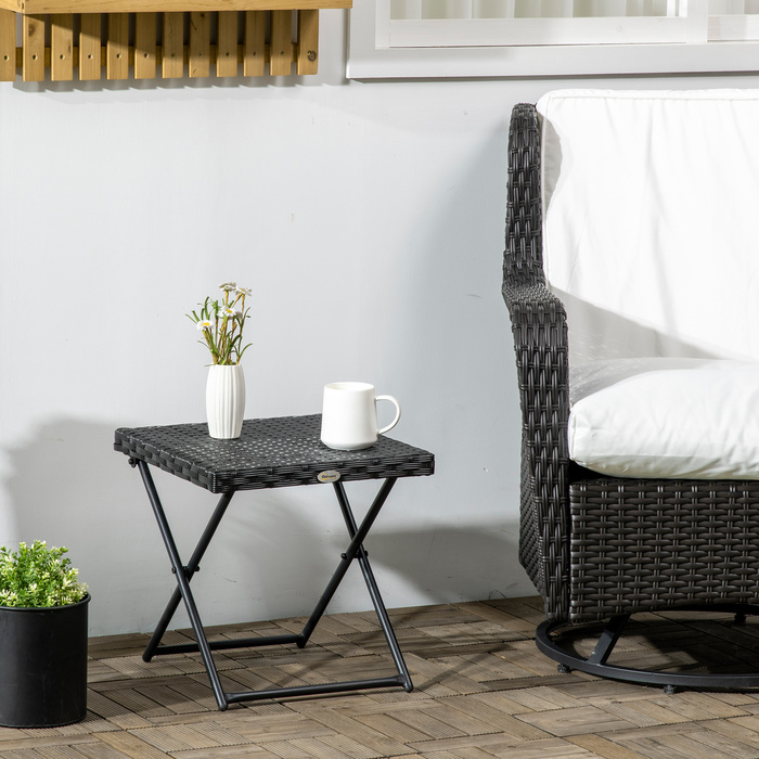 Outsunny Side Table Розкладний садовий стіл з полі ротанга, журнальний столик для балкона, метал чорний 40 x 40 x 40 x 40 см