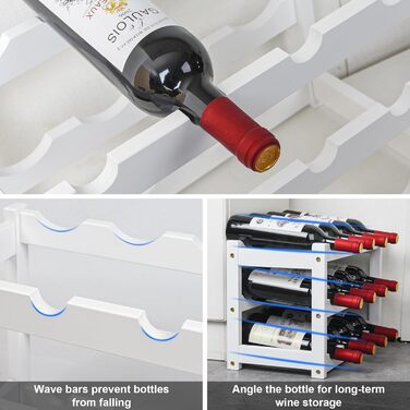 Стійка для вина VASMIA з бамбука, 3-ярусна, на 12 пляшок, для кухні/комори, білий колір