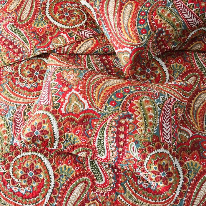 Покривало ENASAL 220x240см, покривало 230x250, Red Paisley, всесезонна ковдра з 2 наволочками