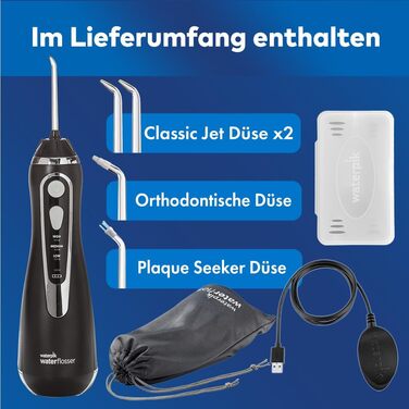 Waterpik Advanced Бездротова Іригатор для Рота, Тестер-Переможець 2024, Технологія Precision Pulse, до 99,9% видалення нальоту, 4 насадки, 3 режими, Індукційна зарядка, Білий (Cordless Advanced Black)