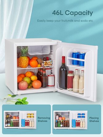 Міні-холодильник FOHERE 46L з відділенням для льоду | Компактний холодильник з регулюванням температури, енергозберігаючий, тихий | Ідеальний для офісу, кемпінгу та геймінгу | Змінний бік відкривання дверцят | Білий
