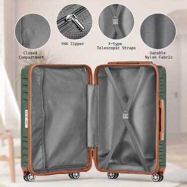 Набір дорожніх валіз Melalenia 7 предметів, легка жорстка оболонка, 4 колеса, TSA-замок, включаючи косметичку, сумку та рюкзак (Зелений)