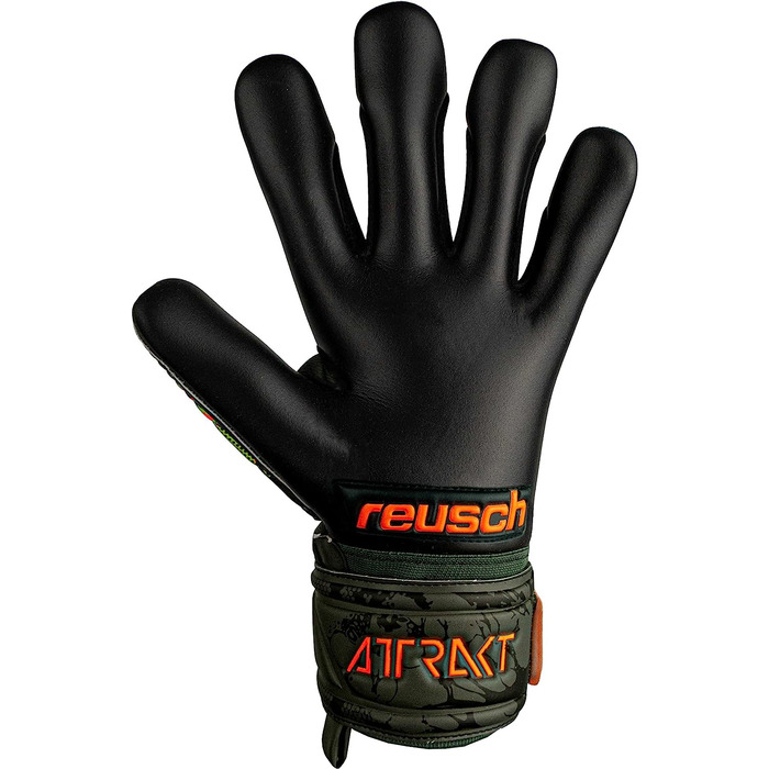 Молодіжні воротарські рукавички Reusch унісекс Attrakt Evolution Finger Support Junior з хорошим захопленням і внутрішнім швом (4, оливково-зелений / помаранчевий / чорний)