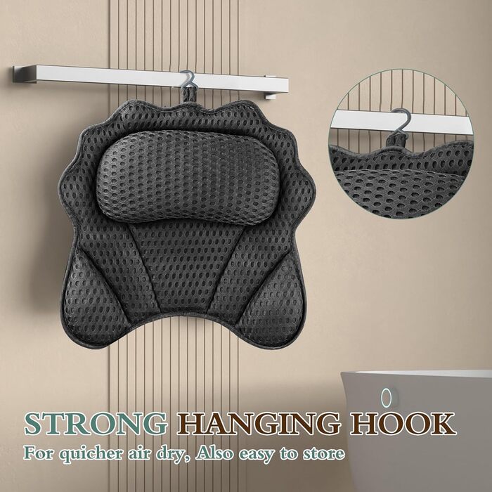 Подушка для ванни RUVINCE ергономічна, з підтримкою голови, шиї, плечей та спини, 4D, з 6 присосками, 43x44 см