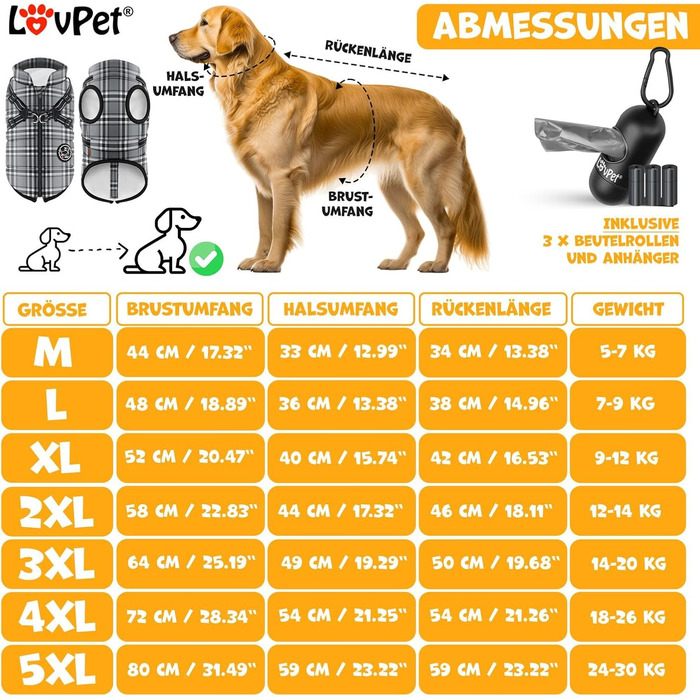 Куртка для собак LOVPET зі шлейкою, в т.ч. сумка для корму, зимовий жилет водонепроникний, світловідбиваючий (5XL, сірий)