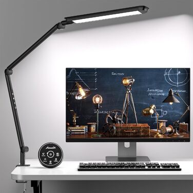 Настільна світлодіодна лампа AmazLit, з регулюванням яскравості, затискна, 12 Вт, поворотна, з плавним регулюванням яскравості та колірної температури, офісна лампа з таймером