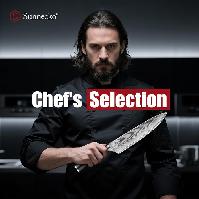 Ніж Sunnecko Дамаск 20см: професійний кухонний ніж з високоякісної сталі Дамаск, стійкий до корозії та довговічний. Ідеальний подарунок для кухарів-професіоналів та любителів.
