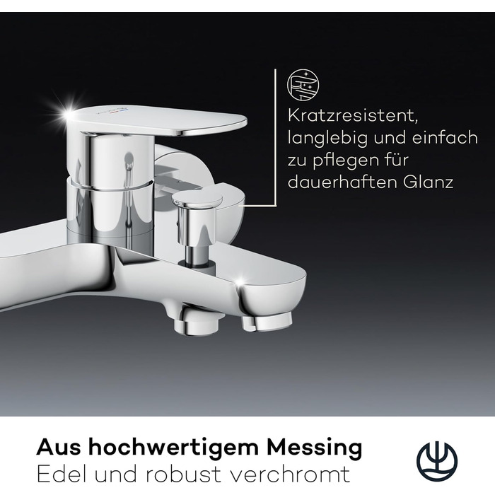 Змішувач для ванни KLUDI-X1 з двома споживачами, накладний на стіну, з S-перехідниками, одноручний для ванни та душу, хром