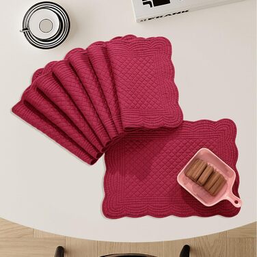 Підставки під тарілки MABOZOO, бавовна 100%, миючі, для кухні та обіднього столу, прямокутні, 6 шт. (Червоний, однотонні, Getaway Solids)