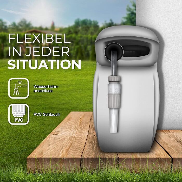 Трьохкамерний шланг TRESKO® з роликом для шланга, 30+2 м, з ручною лійкою, поворотний на 180°, для саду, автоматичний, з кріпленням для стіни та монтажним матеріалом