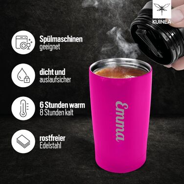 Термокухоль з персоналізацією, 350 мл, не протікає, з гравіюванням, чорна/рожева (з іменем)