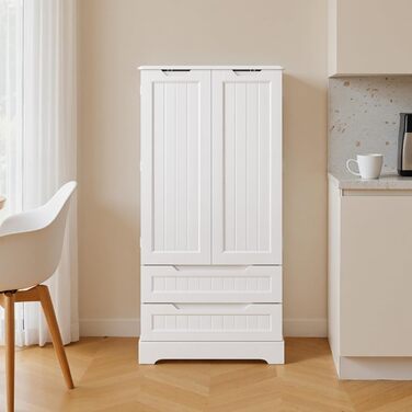 Високий шкаф Bealife для кухні, буфе́т з 2 шухлядами та 2 дверцятами, білий. Підходить для кухні, їдальні та вітальні.