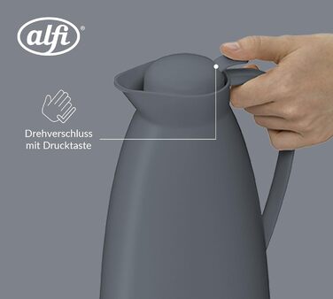 Термос Alfi ECO 1.0л, темно-сірий, з термоізоляційним скляним вкладишем, з кришкою-поворотом та зручною кнопкою, для однієї руки, ідеальний для кави та чаю, без BPA