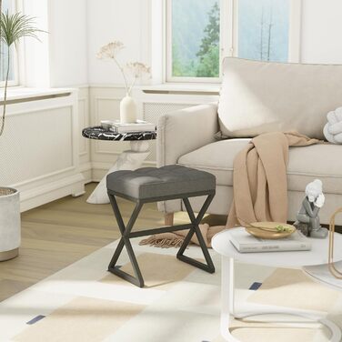 Пуф для макіяжу, пуф-табуретка з льону, сірий, 40x30x46 см, HBD033G