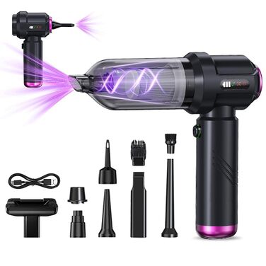 Акумуляторний автомобільний пилосос для авто та дому, потужність 17000 Па, 6000 мАг, ручний портативний пилосос для шерсті тварин, диванів та клавіатур з функцією обдуву