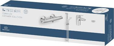 Змішувач для раковини Ideal Standard Ceraflex настінний з термостатом, витяжка 160 мм, регульовані з'єднання, водозберігаюча картридж CLICK, хром (з душовою стійкою, штанга 900 мм, хром)