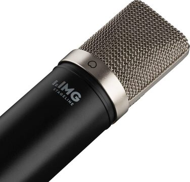 Студійний конденсаторний мікрофон IMG STAGELINE ECMS-70 для вокалу та інструментів, велика діафрагма, професійний, чорний/сріблястий, з тримачем, адаптером і чохлом