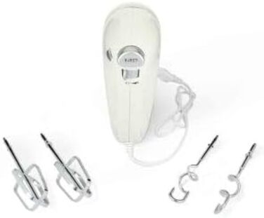 Міксер Grunkel AM-350TURB05BOWL з 5 швидкостями, білий (350 Вт) - з чашею та набором насадок для замішування та збивання