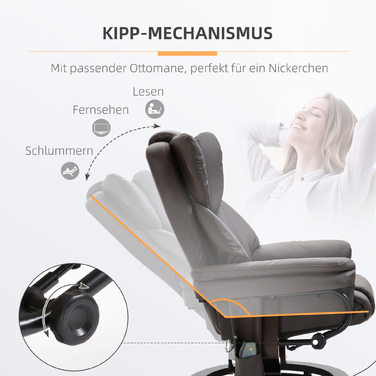 Масажне крісло HOMCOM Recliner з підставкою для ніг і функцією відкидання, імітація шкіри коричневого кольору 79x82x101 см, зручне для релаксації та оздоровлення