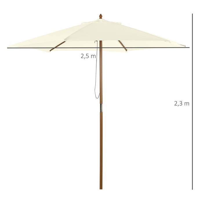 Садова парасолька Outsunny Parasol 2,5 м Ø 3-ступеневий захист від сонця з бамбука та поліестеру білого кольору для саду та патіо