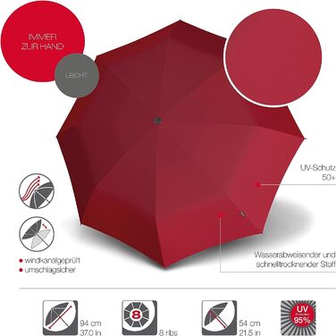 Кишенькова парасолька Knirps T.010 Інструкція Uni Дуже легкий Маленький і компактний Штормостійкий Вітрозахисний Темно-червоний