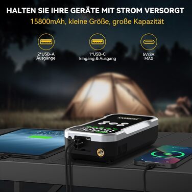 Powerbank для автомобіля Starthilfe: 6000A, 12V, для бензинових та дизельних авто, LCD-дисплей, 4 режими LED-підсвічування – для SUV, мотоциклів, газонокосарок