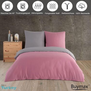 Комплект постільної білизни BUYMAX 200x220 см, 100 бавовна, 3 шт. и, Dusty Pink/Anthracite Grey, OEKO-TEX