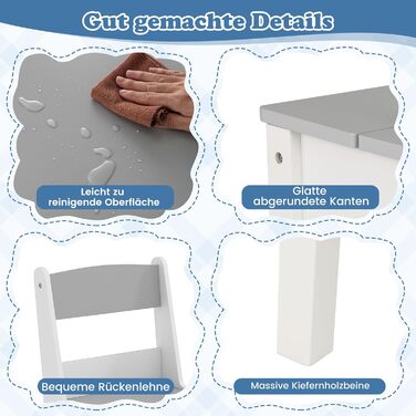 Дитячий стіл COSTWAY 3 в 1 з 2 стільцями, мольберт, органайзер, сірий (120x60x60 см)