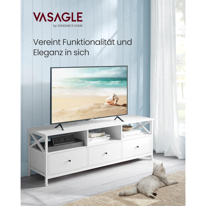 Тумба під телевізор VASAGLE, 120 см, з 2 шухлядами та відкритими полицями, для телевізора до 55 дюймів, сталевий каркас, вінтажний колір, LTV300B01