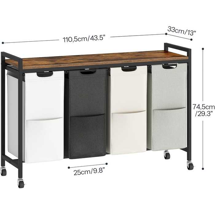 Кошик для білизни HOOBRO з 3 відділеннями, 119L, на колесах, з полицями, білий