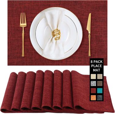 Набори тканинних серветок на стіл, 8 шт, Бордовий колір, Стійкі до високих температур, Легко миються, для кухні