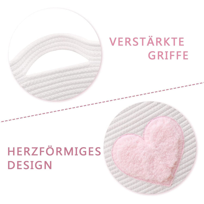 Великий кошик з бавовняного шнура, плетений кошик для іграшок, білизни та ковдр, організатор, круглий кошик для подарунків з ручками для дитячої кімнати, 45x43 см, Рожевий